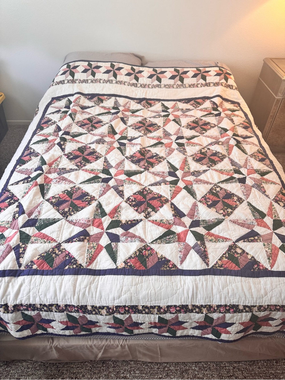 Handmade Patchwork Quilt 76x78 Floral Star Queen Full Cottagecore Vintage Style